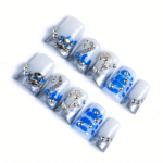 Chrome Vortex-Blue & Silver Short Duck Press-Ons with 3D Chain & Metal Accents - Image 8