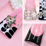 Pink Diamond French – Long Duck Press-Ons with Crystal Floral Accents - Image 4